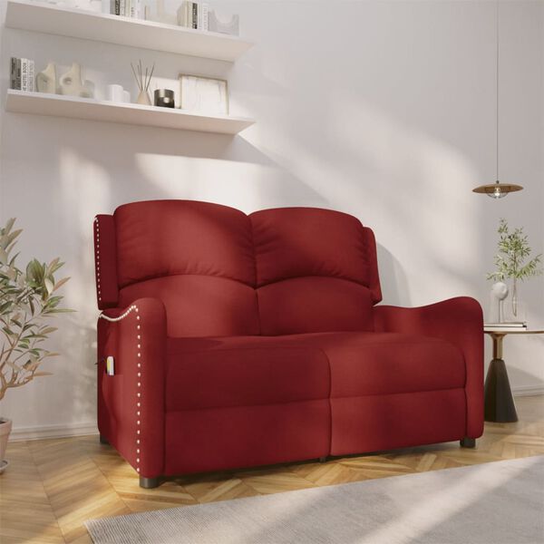 vidaXL Sill&oacute;n reclinable de masaje 2 plazas tela rojo tinto