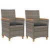 vidaXL Sillas de jard&iacute;n y cojines 2 uds rat&aacute;n PE gris y madera maciza