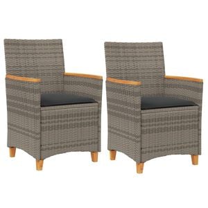 vidaXL Sillas de jard&iacute;n y cojines 2 uds rat&aacute;n PE gris y madera maciza