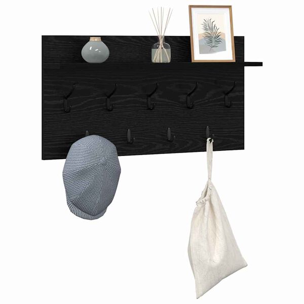 vidaXL Perchero de pared con estante Roble Negro 80 x 40 x 12 cm