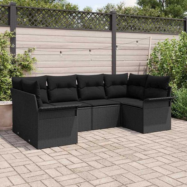 vidaXL Conjunto de sof&aacute; de jard&iacute;n con coj&iacute;n 6 pcs Negro Polirat&aacute;n