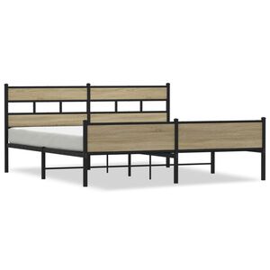 vidaXL Estructura de cama sin colch&oacute;n metal roble Sonoma 193x203 cm