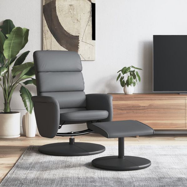 vidaXL Sillón reclinable con reposapiés cuero sintético gris