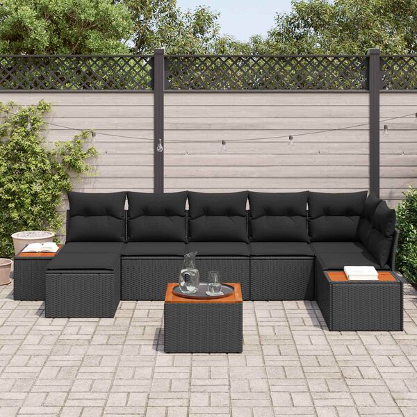vidaXL Conjunto de sof&aacute;s de jard&iacute;n 8 pcs Negro Rat&aacute;n sint&eacute;tico