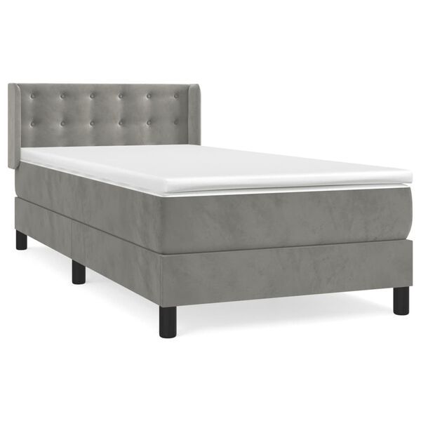 vidaXL Cama box spring con colch&oacute;n terciopelo gris claro 100x200 cm