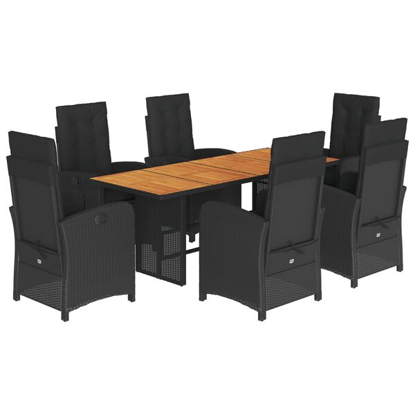 vidaXL Set de comedor de jard&iacute;n 7 pzas y cojines rat&aacute;n sint&eacute;tico negro
