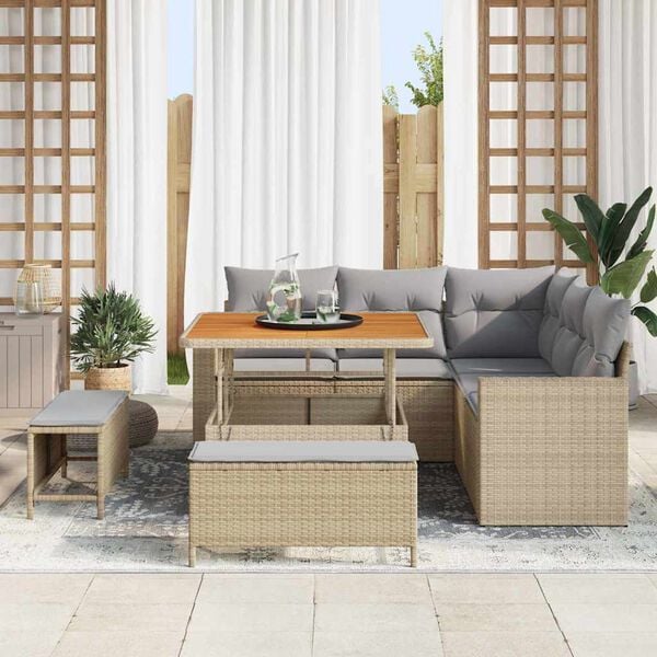 vidaXL Conjunto de sof&aacute;s de jard&iacute;n 8 pcs Beige rat&aacute;n sint&eacute;tico