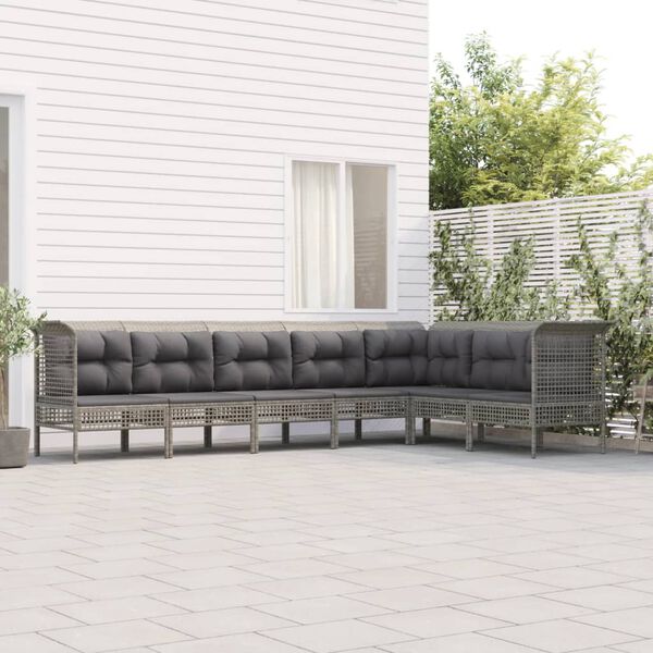 vidaXL Set de muebles de jard&iacute;n 7 pzas y cojines rat&aacute;n sint&eacute;tico gris