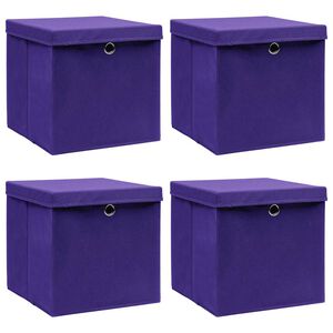 vidaXL Cajas de almacenaje con tapas 4 uds tela morado 32x32x32 cm