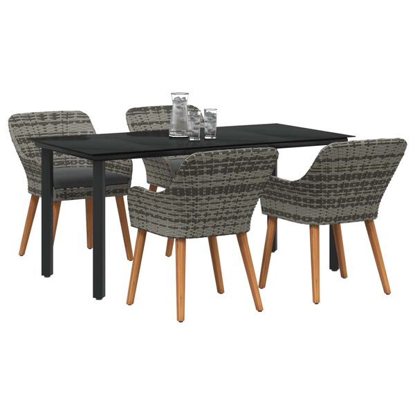 vidaXL Conjunto de Comedor de Jard&iacute;n 5 pcs Gris rat&aacute;n sint&eacute;tico