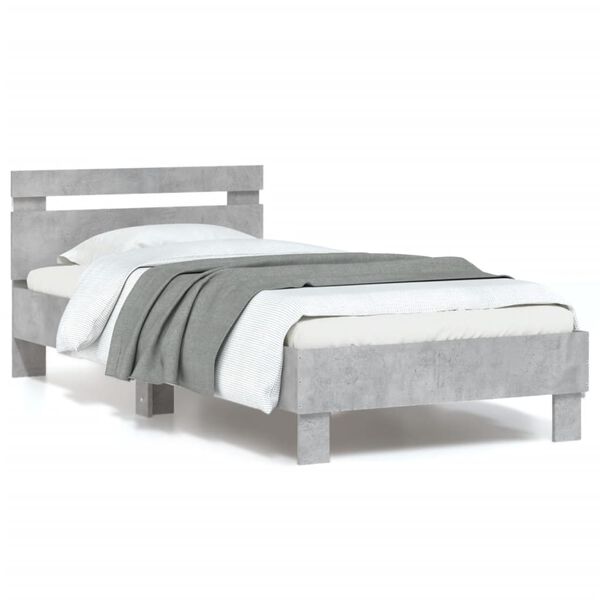vidaXL Estructura de cama cabecero luces LED gris hormigón 90x200 cm