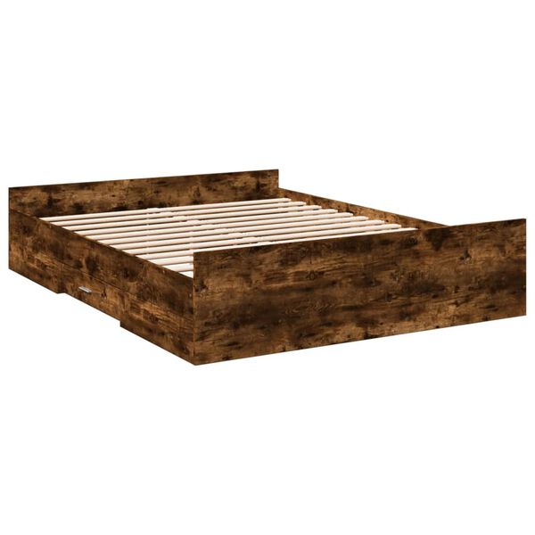 vidaXL Cama con cajones madera de ingenier&iacute;a roble ahumado 150x200 cm