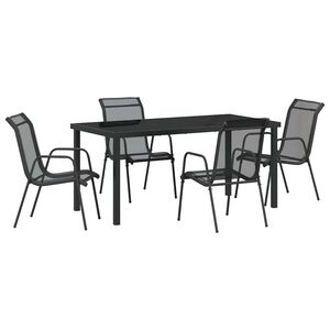 vidaXL Conjunto de Comedor de Jard&iacute;n 5 pcs Negro Textileno y acero