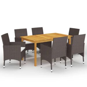 vidaXL Juego de comedor para jard&iacute;n 7 piezas con cojines marr&oacute;n