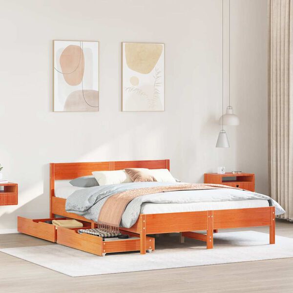 vidaXL Estructura de cama sin colch&oacute;n madera maciza marr&oacute;n 135x190 cm