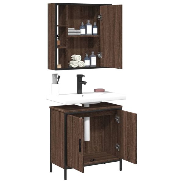 vidaXL Set de muebles ba&ntilde;o 2 pzas madera contrachapada marr&oacute;n roble