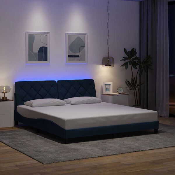 vidaXL Estructura de cama con LED sin colch&oacute;n tela azul 180x200 cm