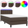 vidaXL Cama box spring y colch&oacute;n LED cuero sint&eacute;tico marr&oacute;n 90x200 cm