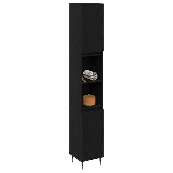 vidaXL Gabinete de Ba&ntilde;o con estante Roble Negro 30 x 30 x 190 cm