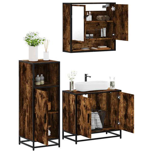 vidaXL Set de muebles baño 3 pzas madera contrachapada roble ahumado