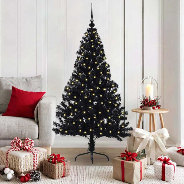 vidaXL &Aacute;rbol de Navidad Artificial Preiluminado Negro 150 cm PVC