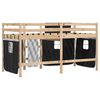 vidaXL Cama alta ni&ntilde;os con cortinas madera pino blanco negro 80x200 cm
