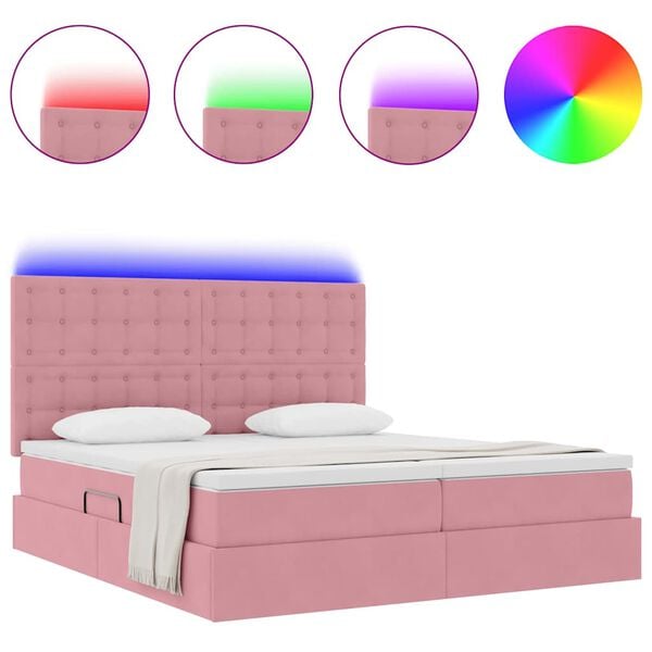 vidaXL Cama con tira de luces LED Rosa 180 x 200 cm Terciopelo
