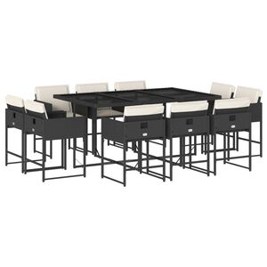 vidaXL Set de comedor jard&iacute;n 11 pzas con cojines rat&aacute;n sint&eacute;tico negro