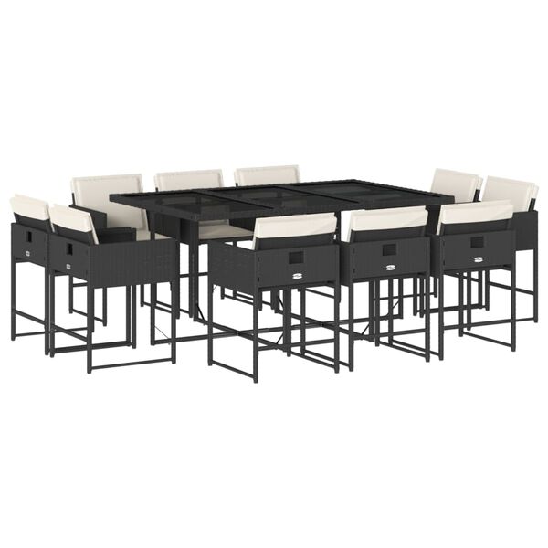 vidaXL Set de comedor jard&iacute;n 11 pzas con cojines rat&aacute;n sint&eacute;tico negro