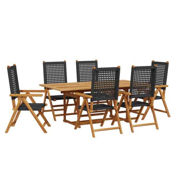 vidaXL Set de comedor de jard&iacute;n 7 pzas rat&aacute;n PE madera acacia negro