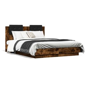vidaXL Cama con cabecero madera de ingenier&iacute;a roble ahumado 120x190 cm