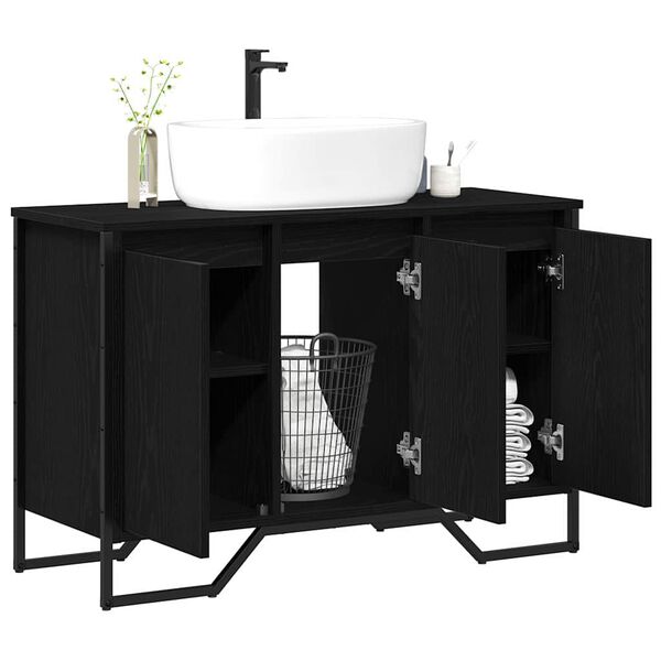 vidaXL Gabinete de Lavabo Otro con puerta Roble Negro 91 x 35 x 60 cm