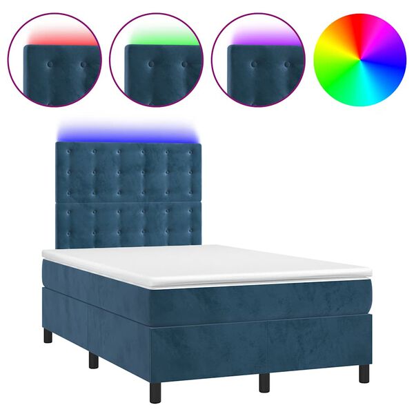 vidaXL Cama box spring colch&oacute;n y LED terciopelo azul oscuro 120x190 cm