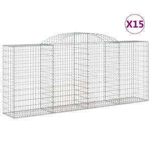 vidaXL Cestas gaviones 15 uds forma de arco hierro 300x50x120/140 cm