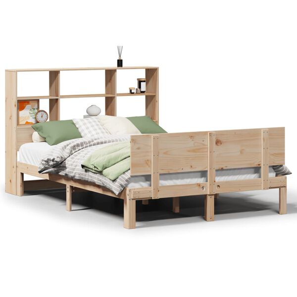 vidaXL Cama con estanter&iacute;a sin colch&oacute;n madera maciza de pino 140x190cm