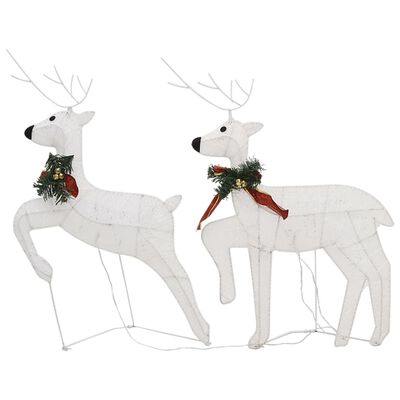 vidaXL Decoración navideña de renos y trineo de jardín blanco 140 LEDs