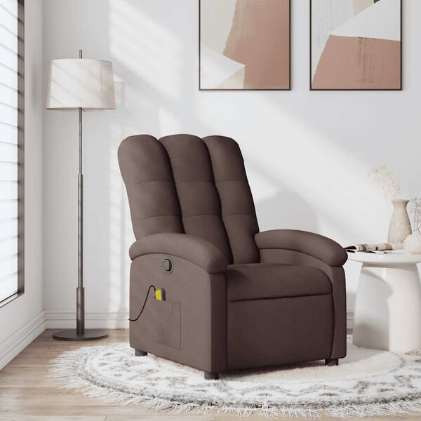 vidaXL Sill&oacute;n de masaje reclinable de tela marr&oacute;n oscuro