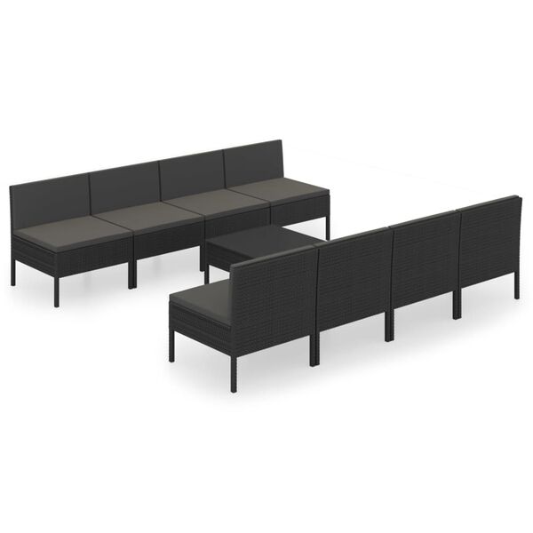vidaXL Set de muebles de jard&iacute;n 9 pzas cojines rat&aacute;n sint&eacute;tico negro