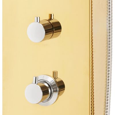 vidaXL Sistema de panel de ducha acero inoxidable 201 dorado curvo