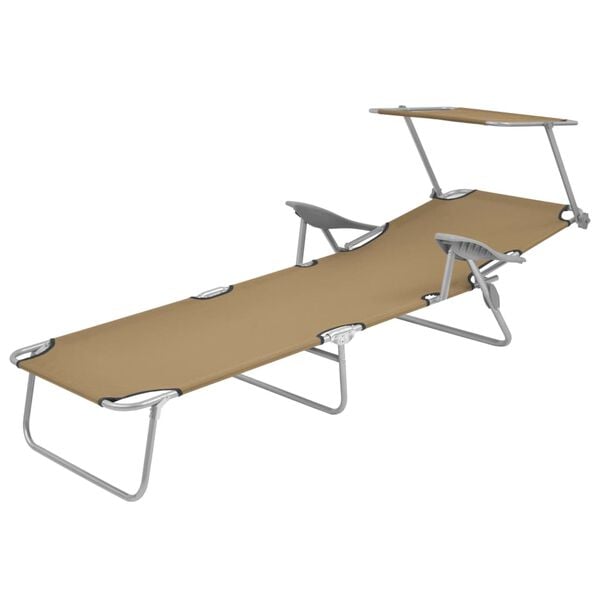 vidaXL Tumbona plegable con toldo de acero taup&eacute;