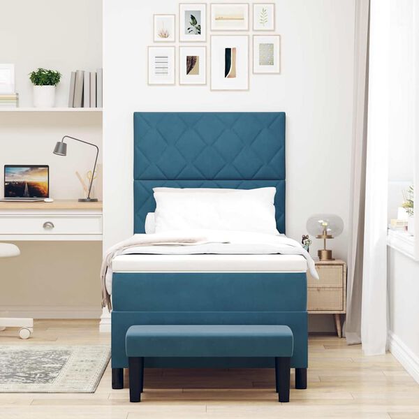 vidaXL Cama tipo Box Spring Azul oscuro 90 x 190 cm Terciopelo