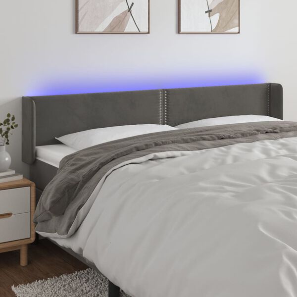 vidaXL Cabecero con LED de terciopelo gris oscuro 163x16x78/88 cm