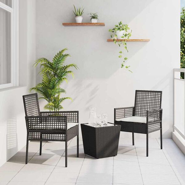 vidaXL Juego Bistro de Jardín 3 pcs Negro Poliratán
