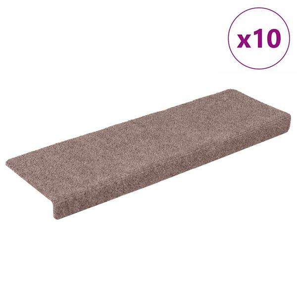 vidaXL Felpudos autoadhesivos para escaleras, 10 unidades, 65 x 21 x 4 cm, borde rectangular marr&oacute;n claro