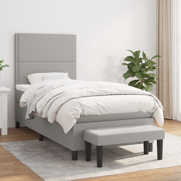 vidaXL Cama box spring con colch&oacute;n tela gris claro 90x200 cm