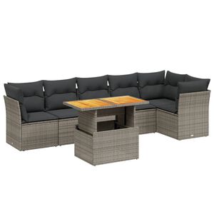 vidaXL Set de sof&aacute;s de jard&iacute;n 7 piezas con cojines rat&aacute;n PE gris