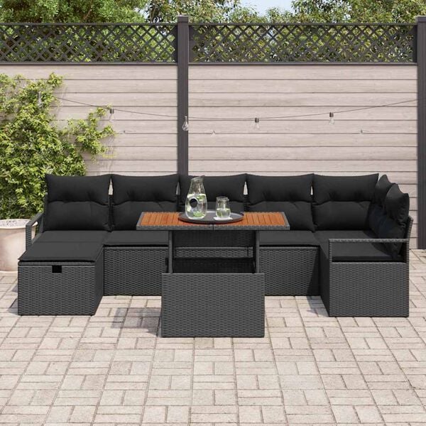 vidaXL Conjunto de sof&aacute;s de jard&iacute;n 8 pcs Negro rat&aacute;n sint&eacute;tico