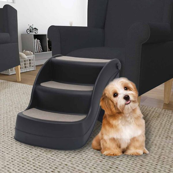 vidaXL Escalera para perros plegable de 3 peldaños negra