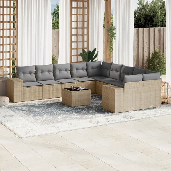 vidaXL Set de sof&aacute;s de jard&iacute;n 11pzas con cojines rat&aacute;n sint&eacute;tico beige