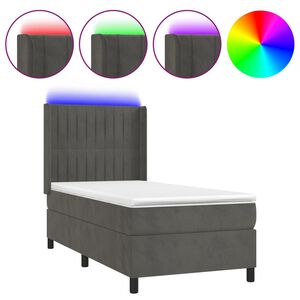 vidaXL Cama box spring colch&oacute;n y LED terciopelo gris oscuro 80x200 cm